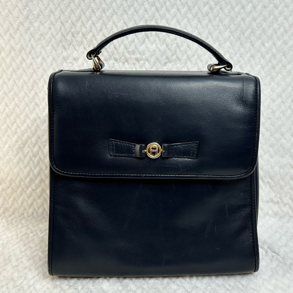Vtg Etienne Aigner Patent Leather Handbag-Black Gold-w/Removable Shoulder Strap